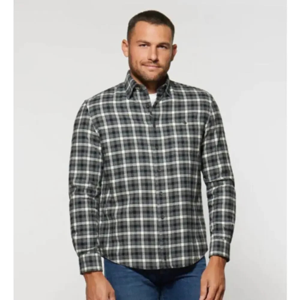 Johnnie O Denali Laguna Blue Men's Large Plaid Flannel Collared‎ Button-Up Shirt
